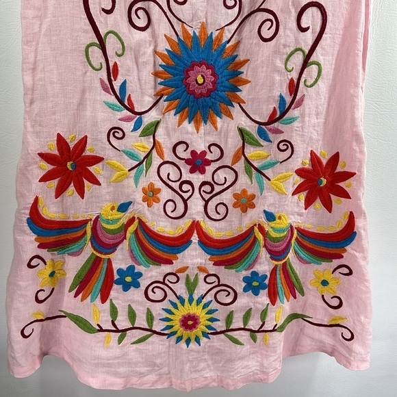 Sister Mary Mexican-Inspired Cotton Linen Embroidered Dress, S - Picture 3 of 9